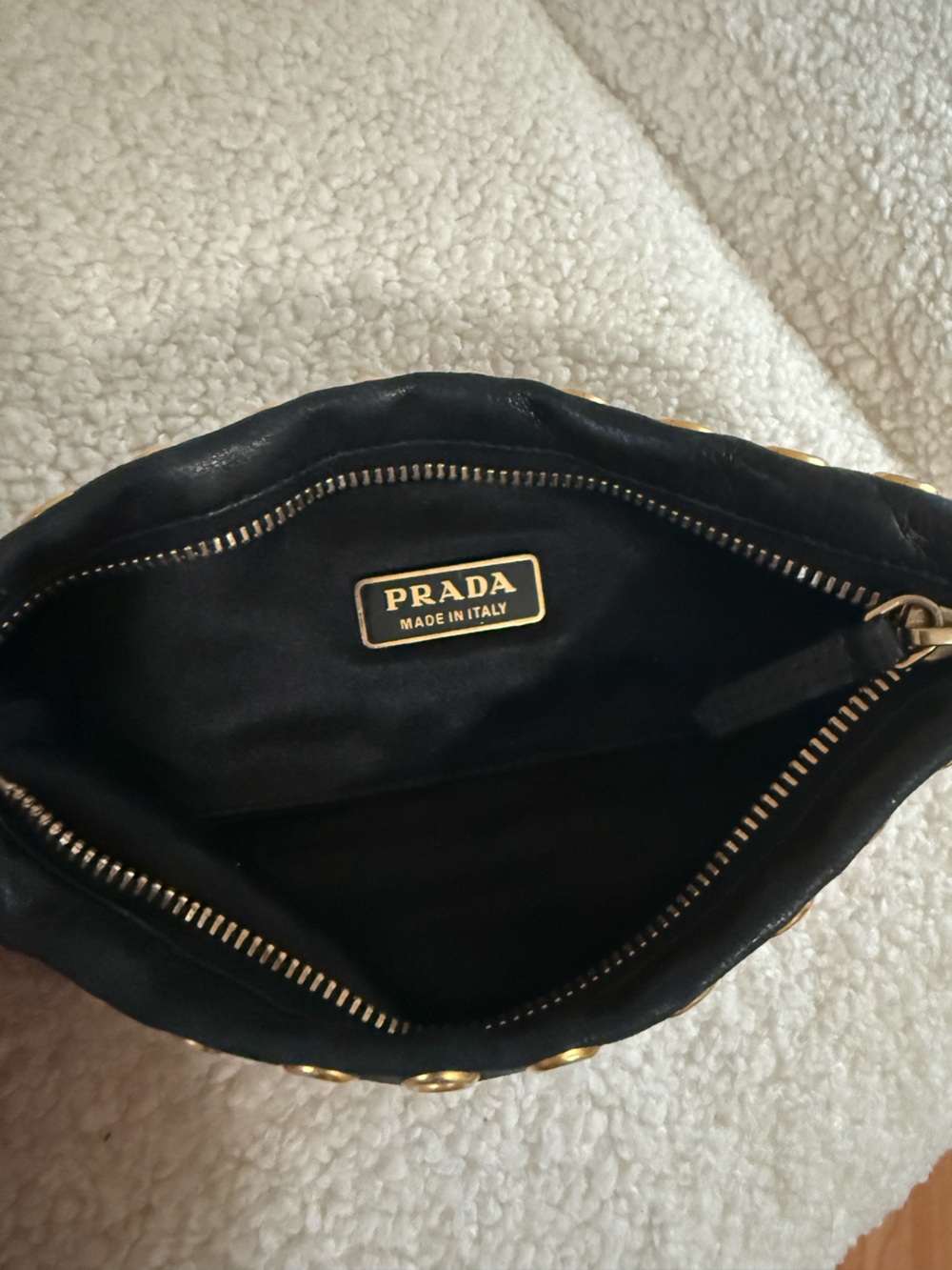 Vintage Prada Triangle Logo Calf Leather Grommet Clutch Bag Black - Picture 5 of 5